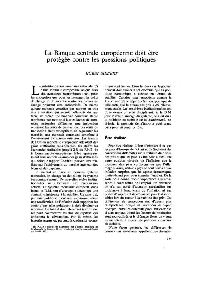 La Banque centrale européenne doit être protégée contre les pressions politiques
 – page 1