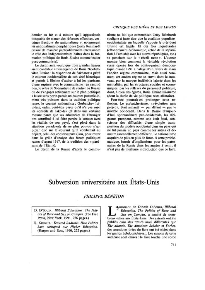 Subversion universitaire aux États-Unis
 – page 1