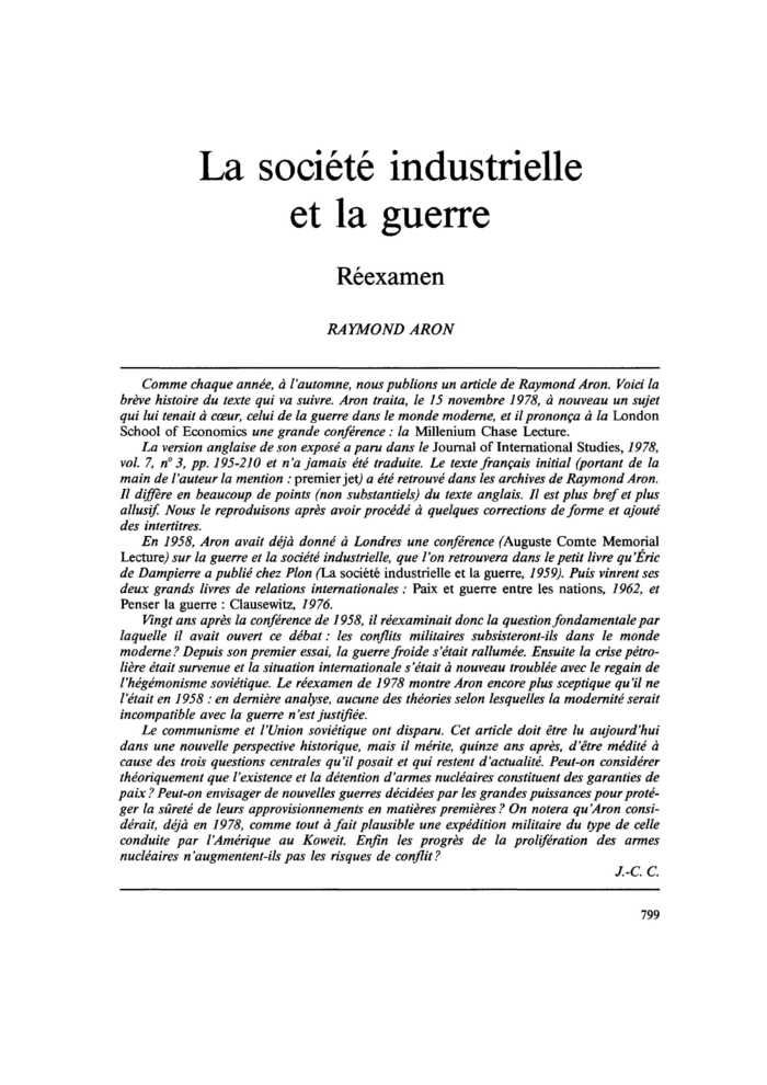 La société industrielle et la guerre. Réexamen
 – page 1