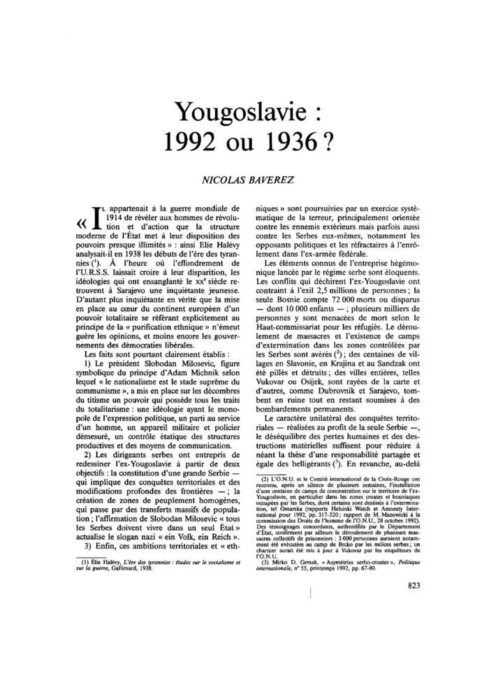 Yougoslavie : 1992 ou 1936 ?
 – page 1