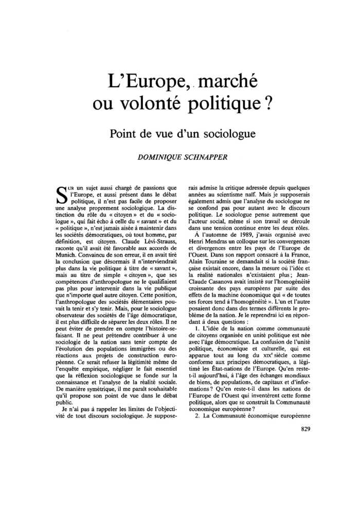 L’Europe, marché ou volonté politique ? Point de vue d’un sociologue
 – page 1