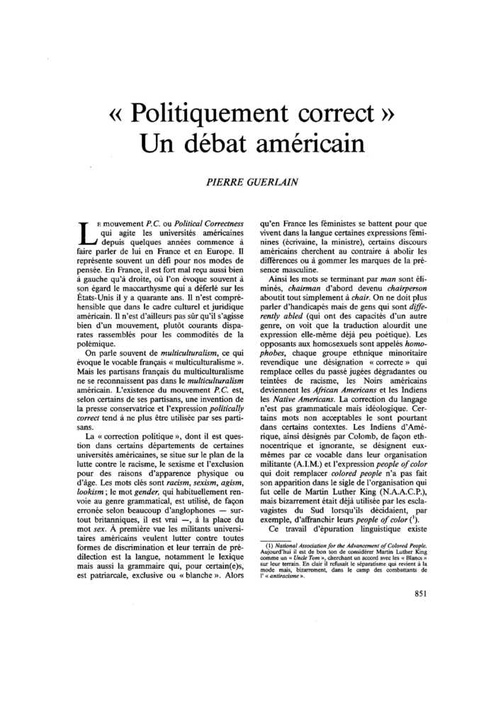 « Politiquement correct ». Un débat américain
 – page 1