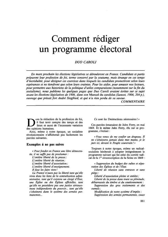 Comment rédiger un programme électoral
 – page 1
