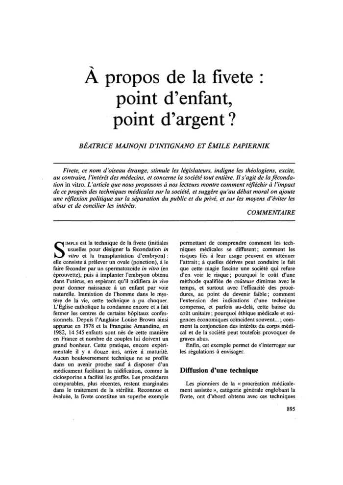 À propos de la fivete : point d’enfant, point d’argent ?
 – page 1