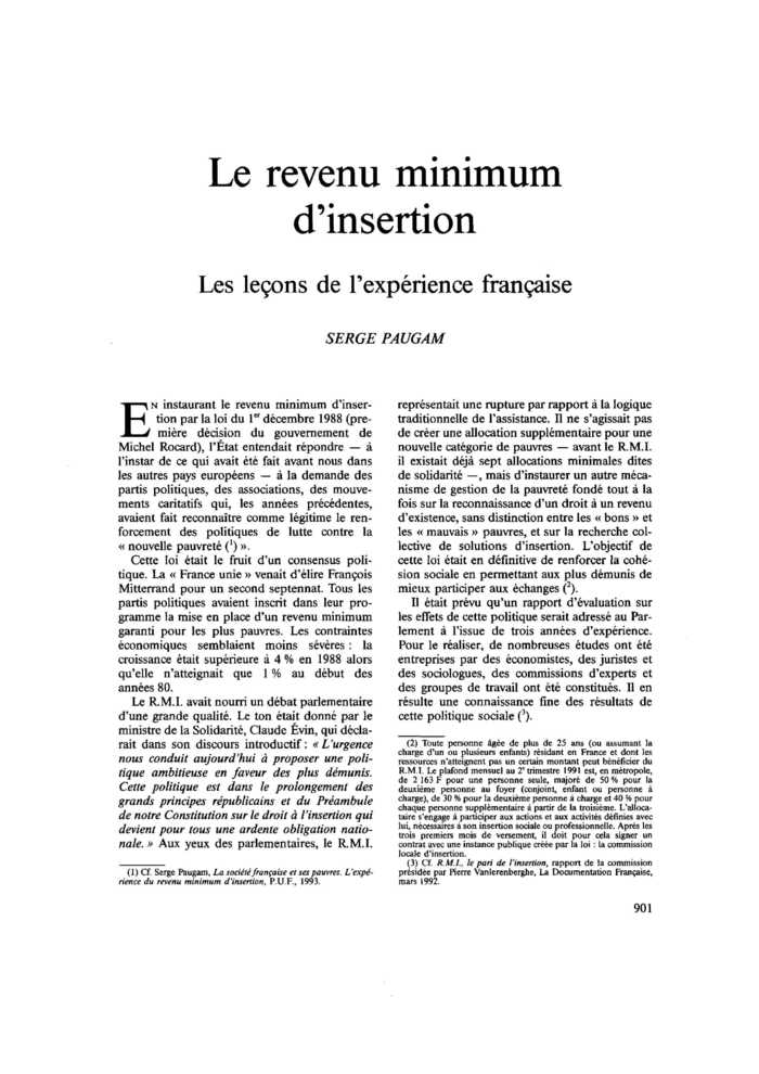 Le revenu minimum d’insertion. Les leçons de l’expérience française
 – page 1