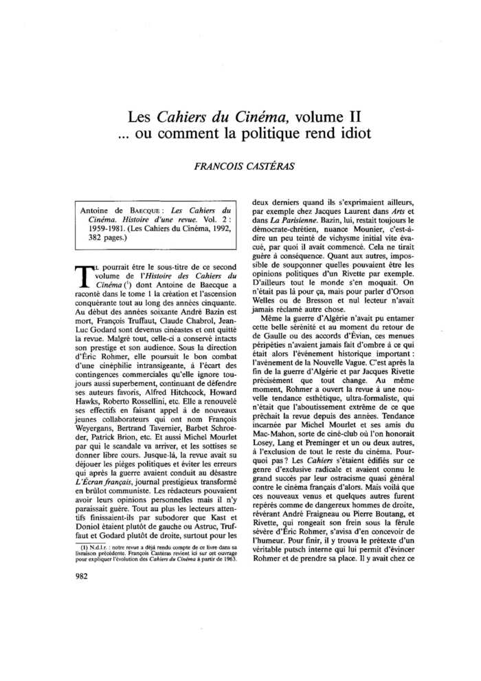 Les Cahiers du Cinéma, volume II… ou comment la politique rend idiot
 – page 1