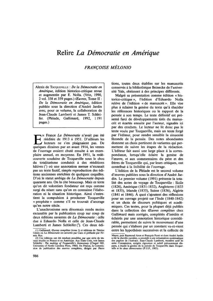 Relire La Démocratie en Amérique
 – page 1