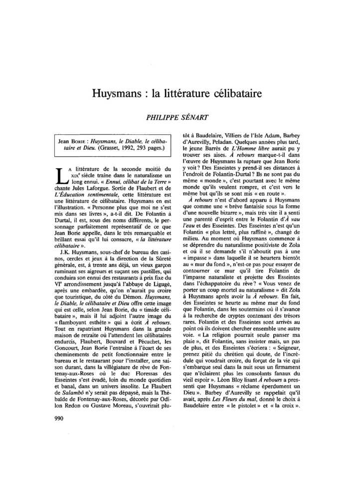 Huysmans : la littérature célibataire
 – page 1