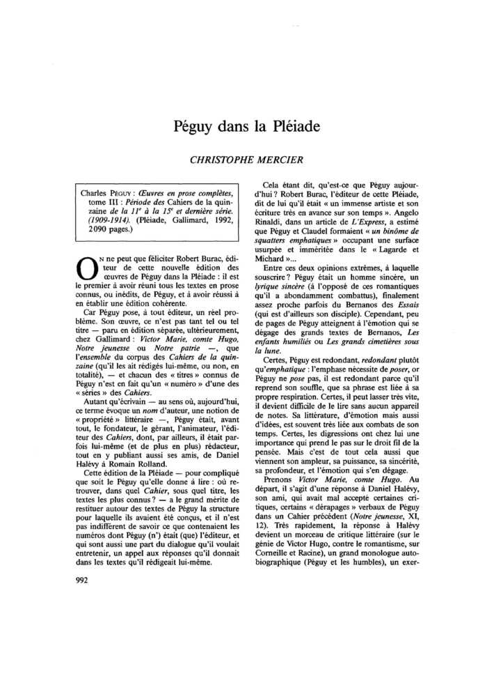 Péguy dans la Pléiade
 – page 1