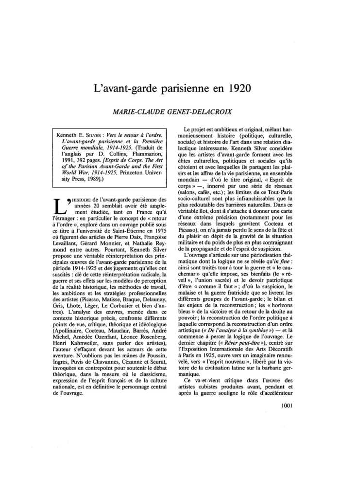L’avant-garde parisienne en 1920
 – page 1