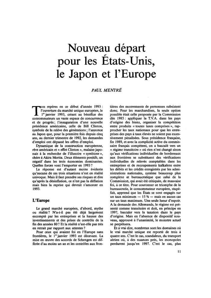 Nouveau départ pour les États-Unis, le Japon et l’Europe
 – page 1