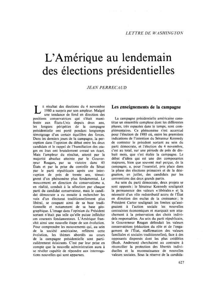 L’Amérique au lendemain des élections présidentielles
 – page 1