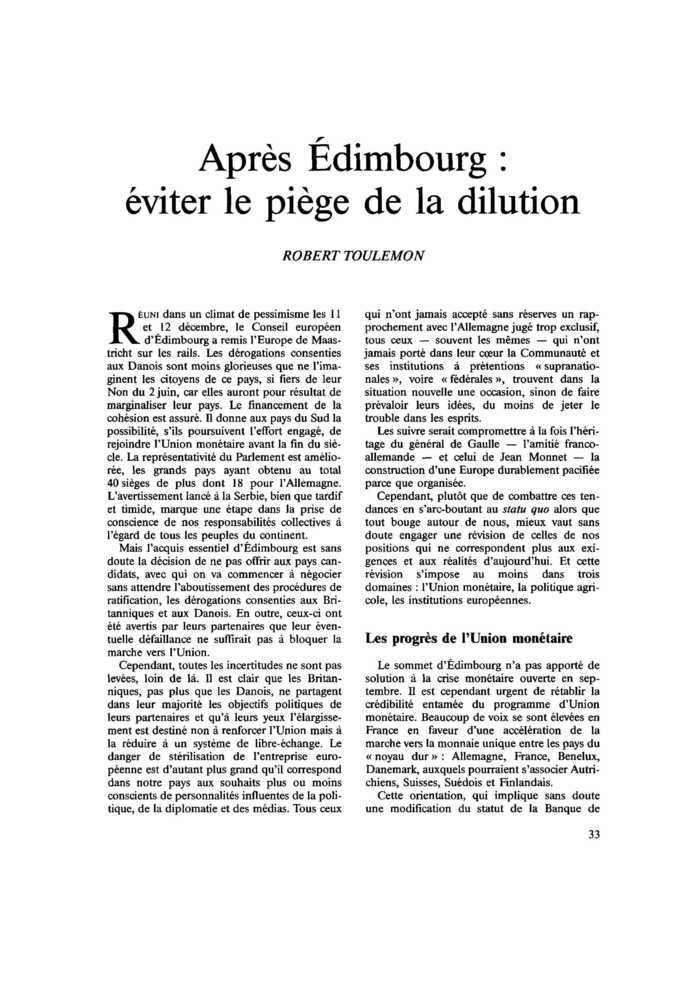 Après Edimbourg : éviter le piège de la dilution
 – page 1