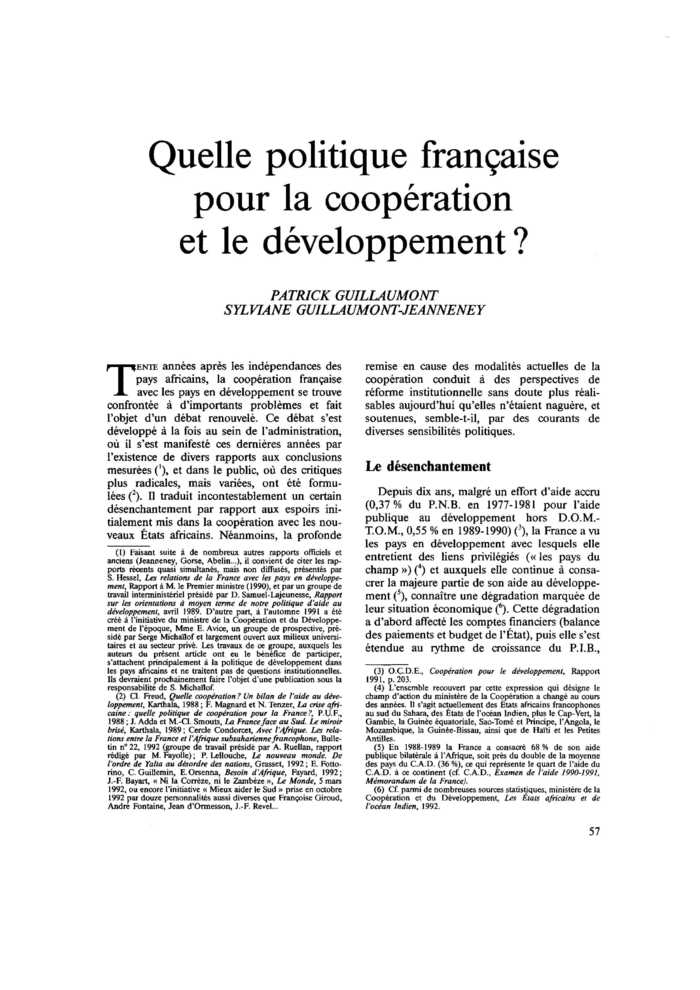 Quelle politique française pour la coopération et le développement ?
 – page 1