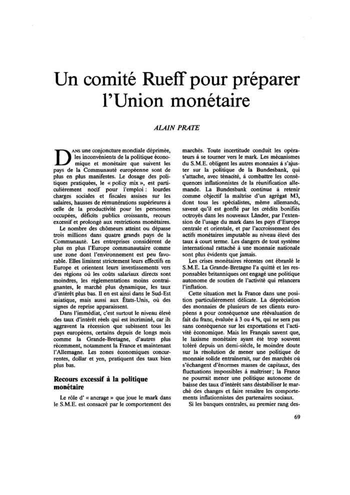 Un comité Rueff pour préparer l’Union monétaire
 – page 1