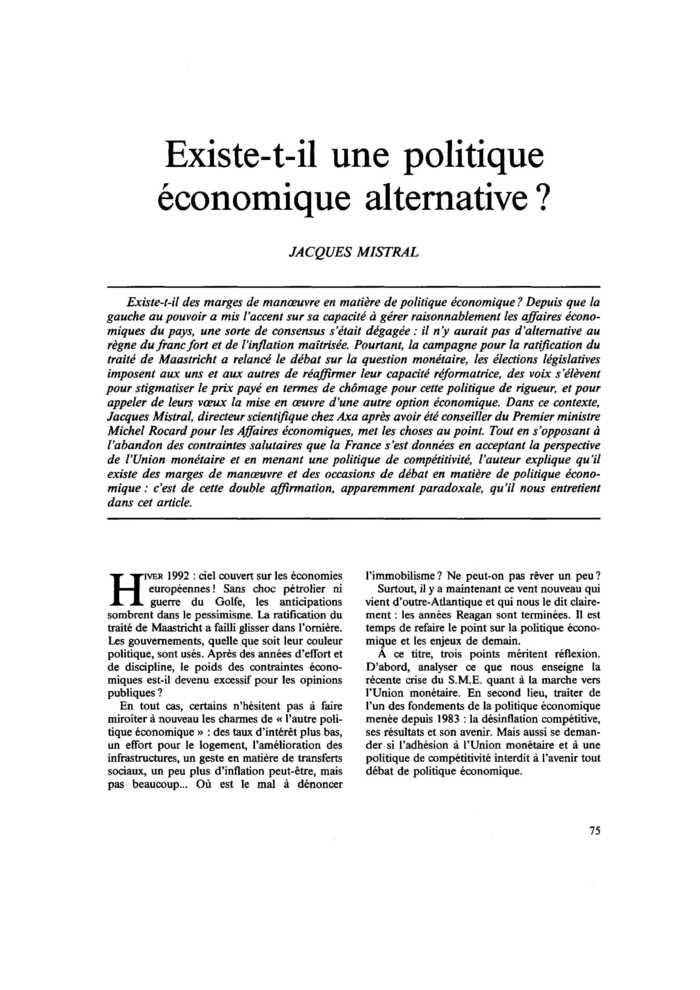 Existe-t-il une politique économique alternative ?
 – page 1