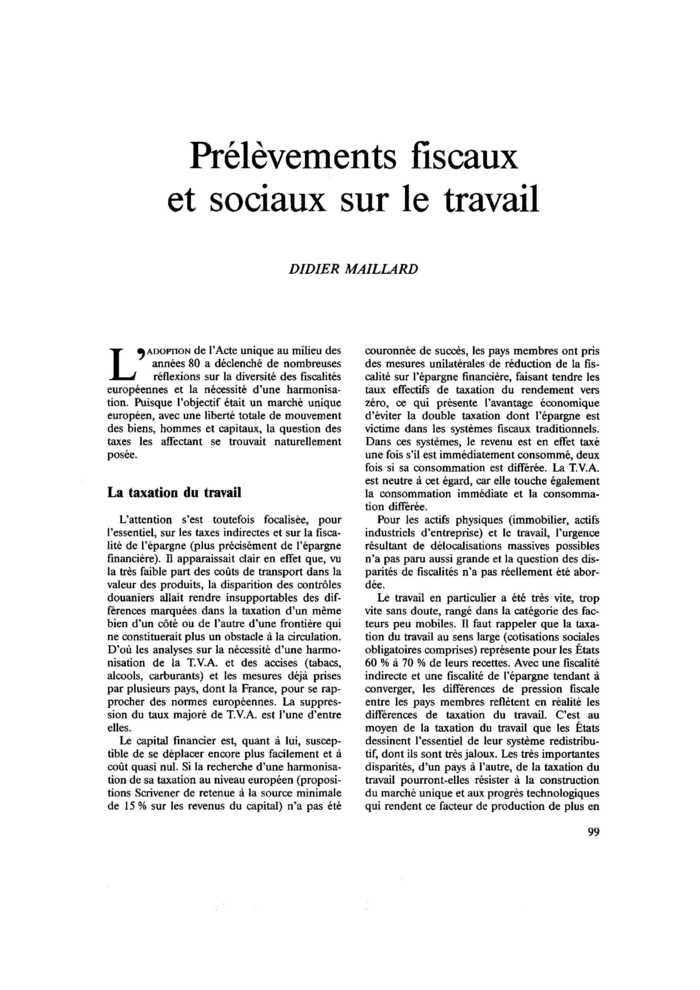 Prélèvements fiscaux et sociaux sur le travail
 – page 1