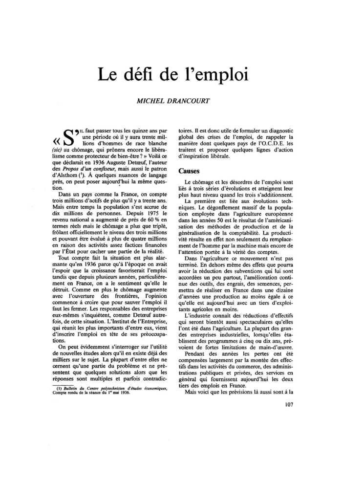 Le défi de l’emploi
 – page 1