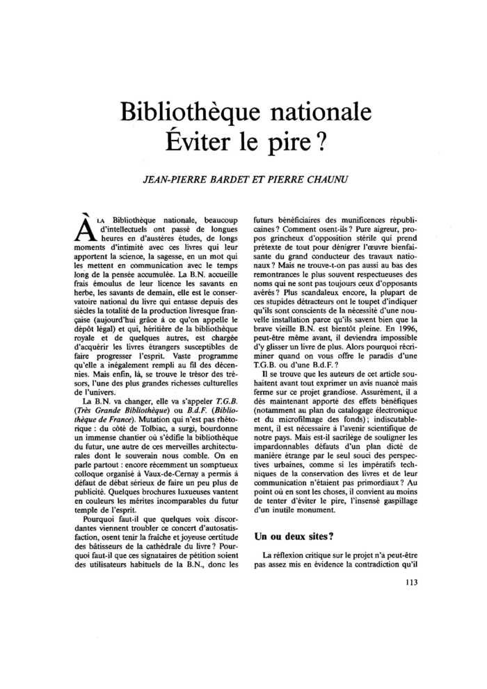 Bibliothèque nationale. Éviter le pire ?
 – page 1