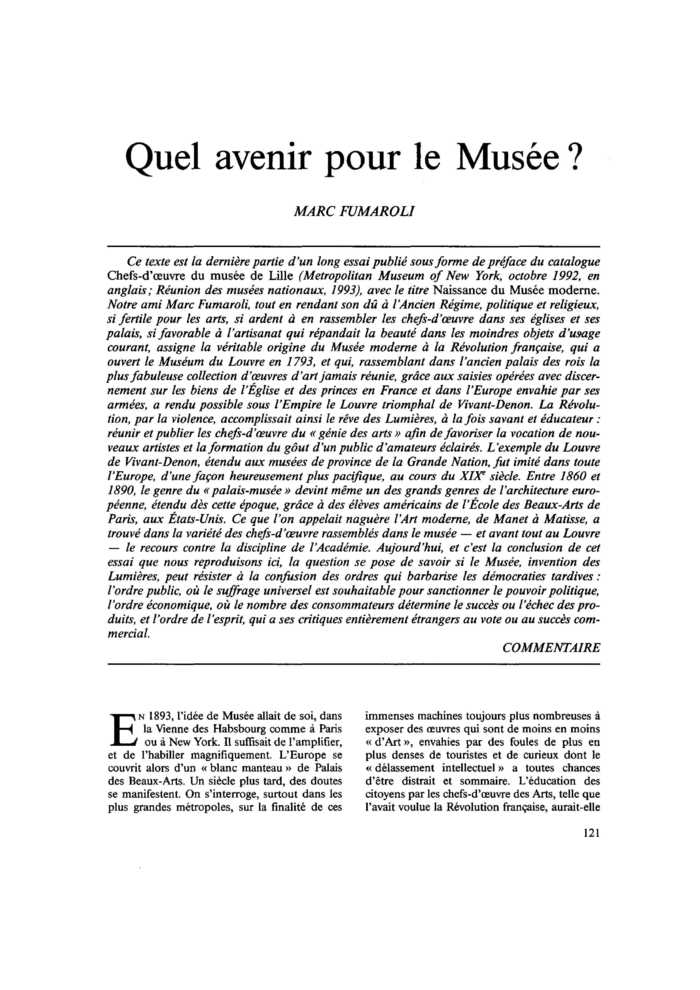 Quel avenir pour le Musée ?
 – page 1