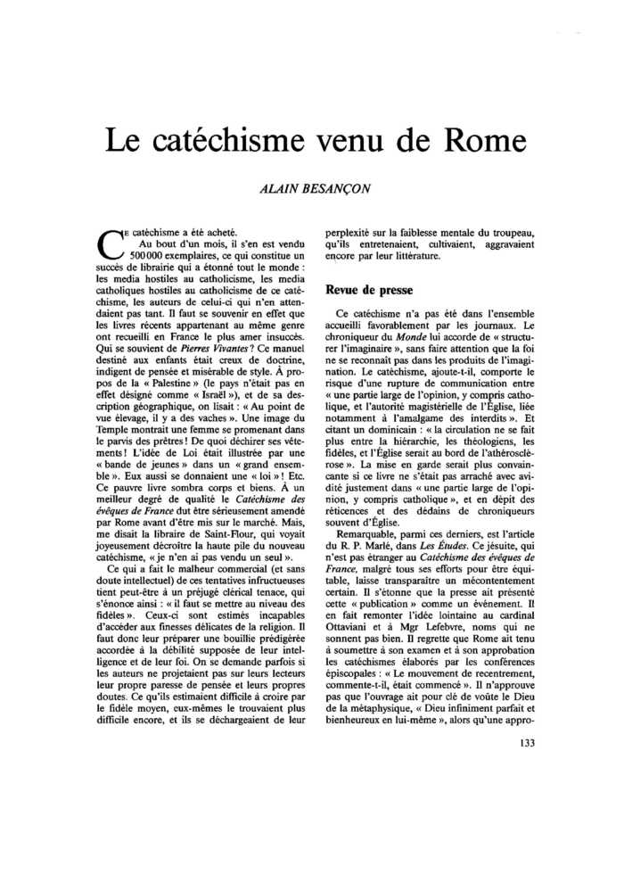 Le catéchisme venu de Rome
 – page 1