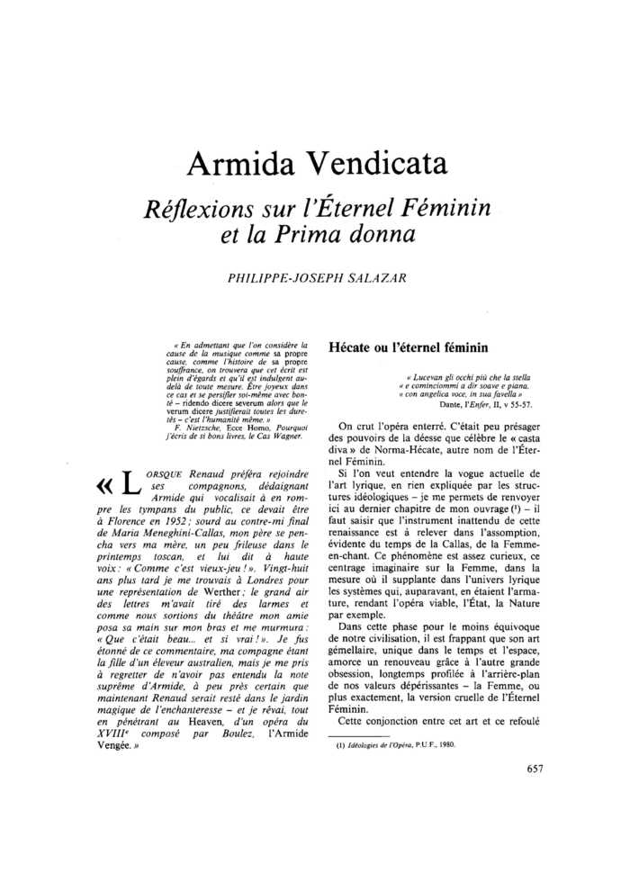 Armida Vendicata. Réflexions sur l’Éternel Féminin et la Prima donna
 – page 1