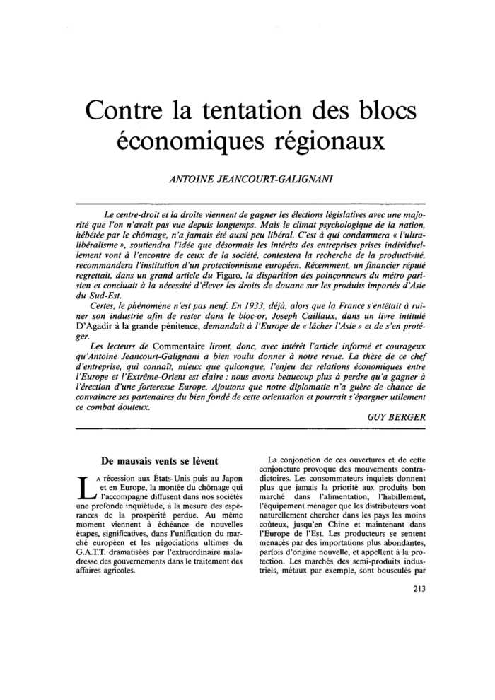 Contre la tentation des blocs économiques régionaux
 – page 1