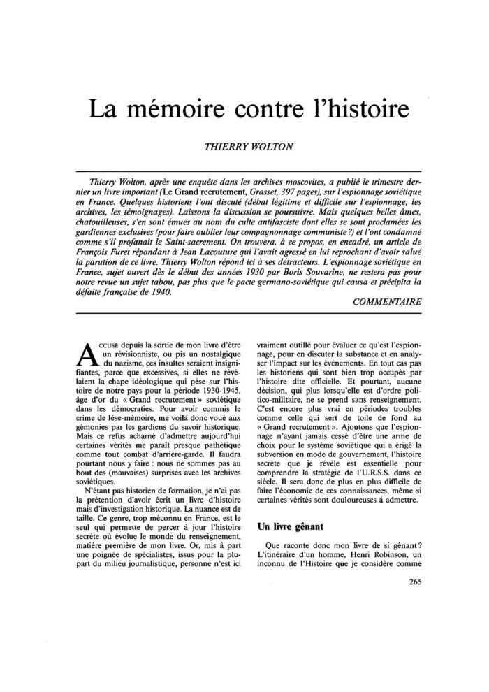 La mémoire contre l’histoire
 – page 1
