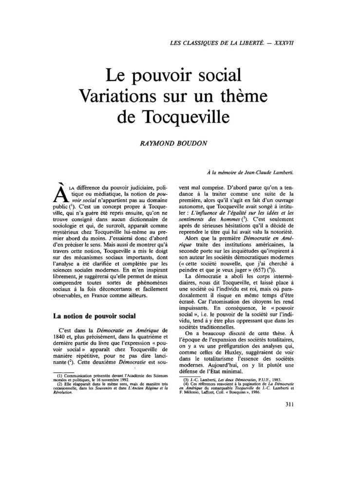 Le pouvoir social. Variations sur un thème de Tocqueville
 – page 1