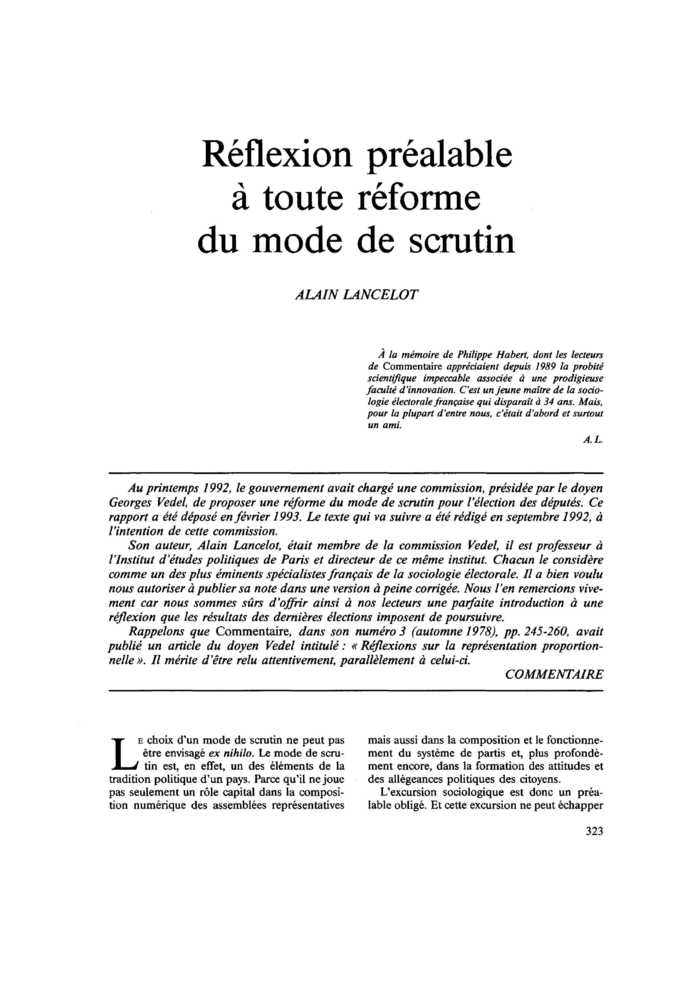 Réflexion préalable à toute réforme du mode de scrutin
 – page 1