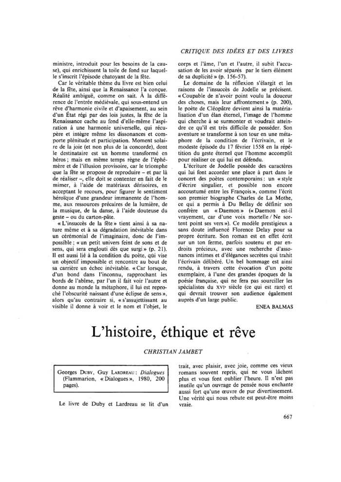 L’histoire, éthique et rêve
 – page 1