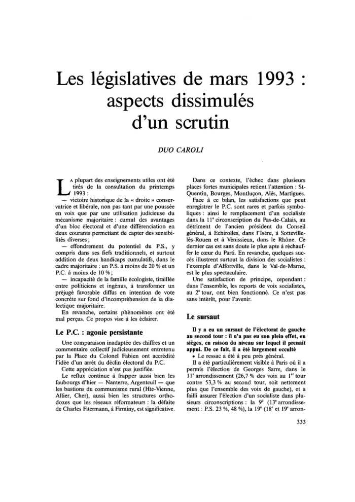 Les législatives de mars 1993 : aspects dissimulés d’un scrutin
 – page 1