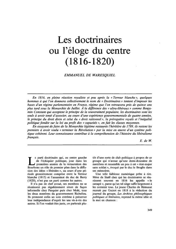 Les doctrinaires ou l’éloge du centre (1816-1820)
 – page 1