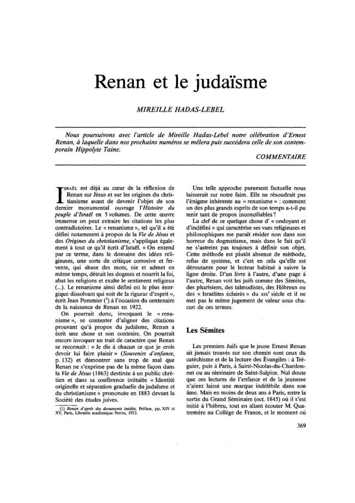 Renan et le judaïsme
 – page 1