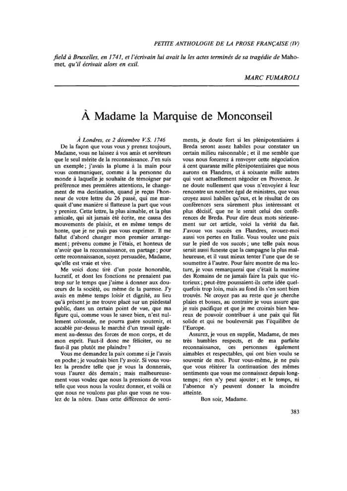 À Madame la Marquise de Monconseil
 – page 1