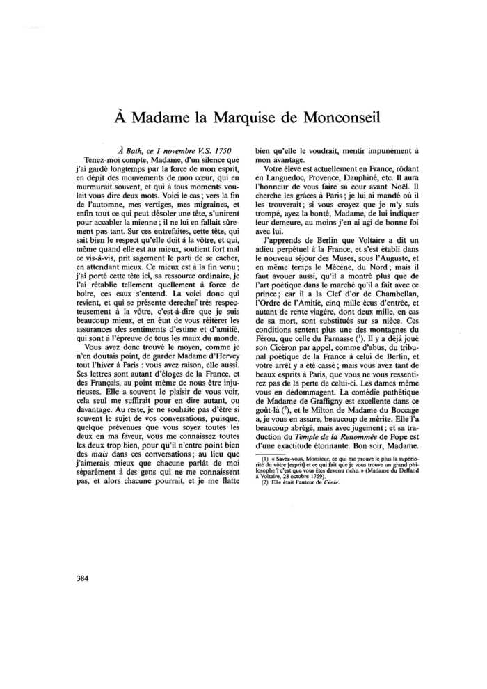 À Madame la Marquise de Monconseil
 – page 1