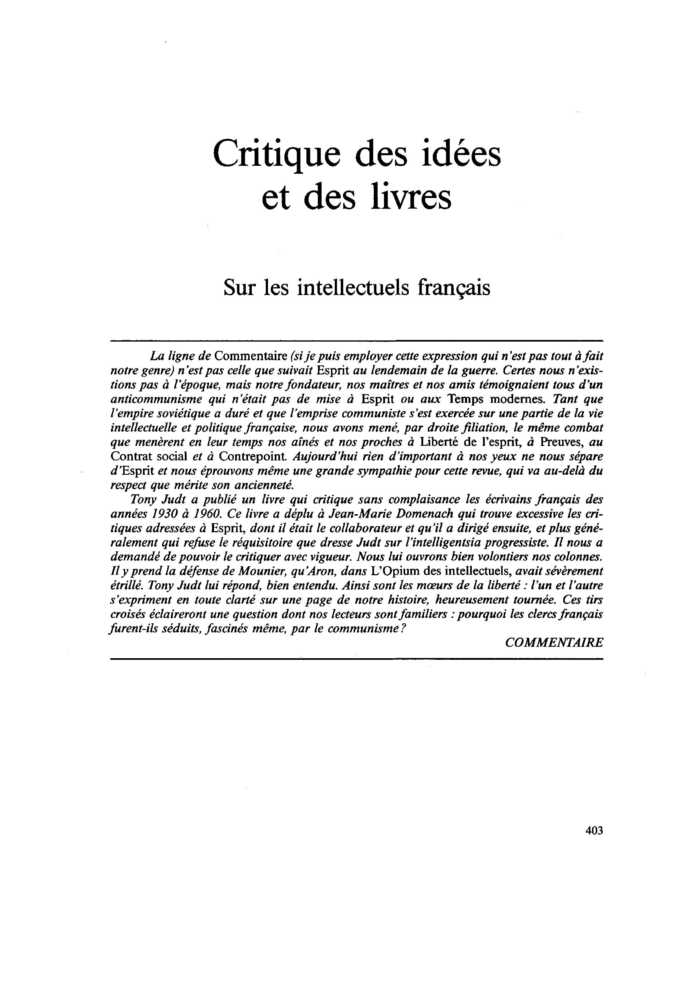 Sur les intellectuels français
 – page 1