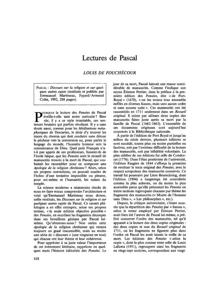 Lectures de Pascal
 – page 1
