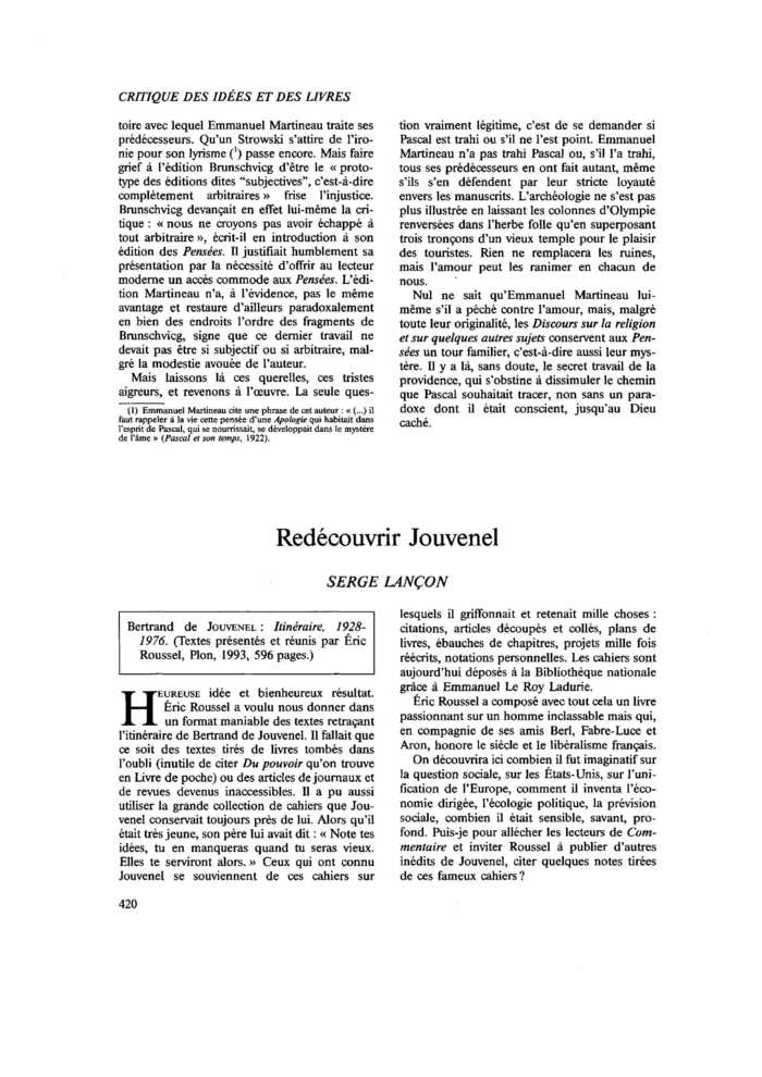 Redécouvrir Jouvenel
 – page 1