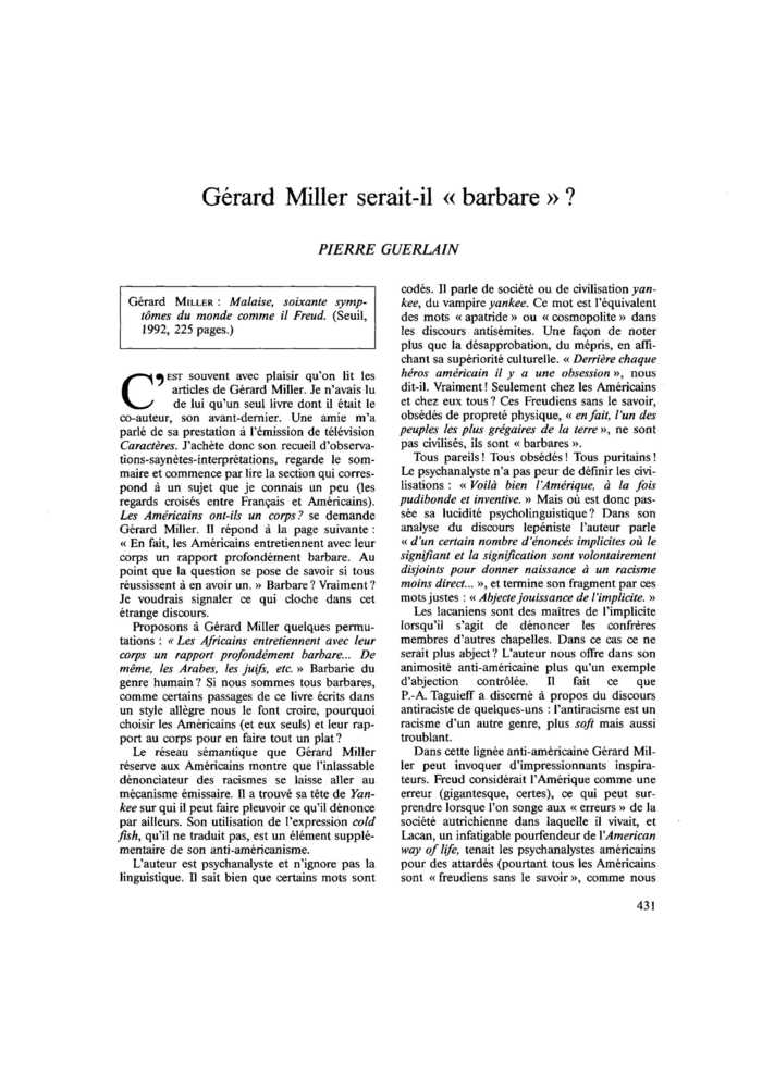 Gérard Miller serait-il « barbare » ?
 – page 1