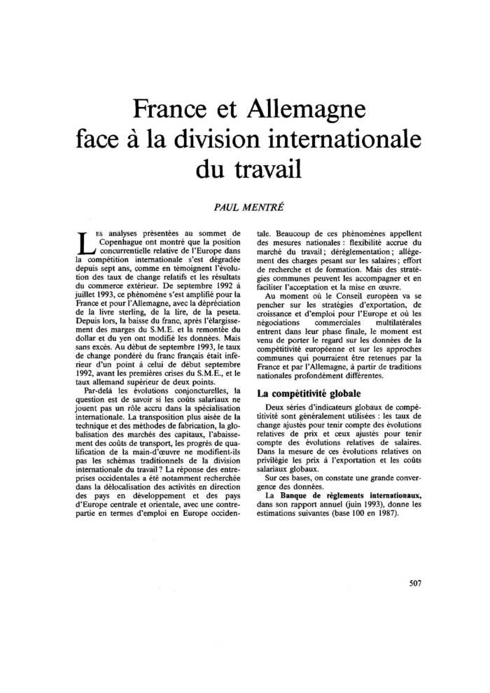 France et Allemagne face à la division internationale du travail
 – page 1