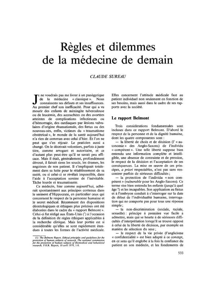 Règles et dilemmes de la médecine de demain
 – page 1