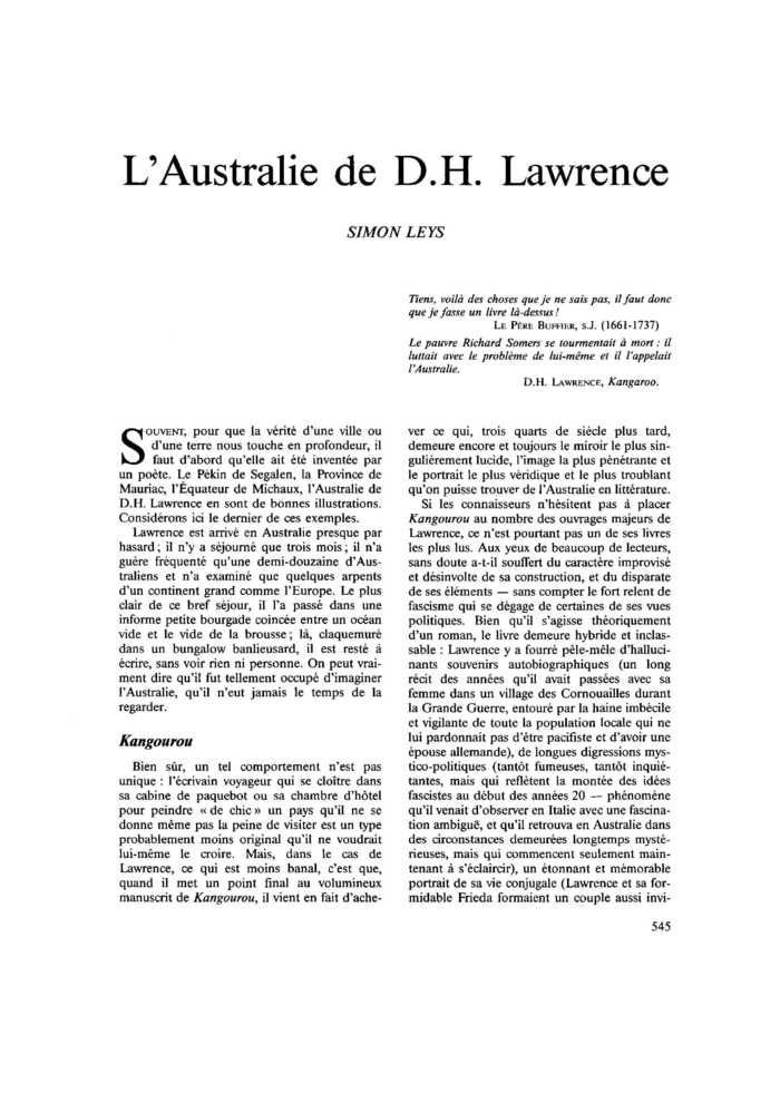 L’Australie de D. H. Lawrence
 – page 1