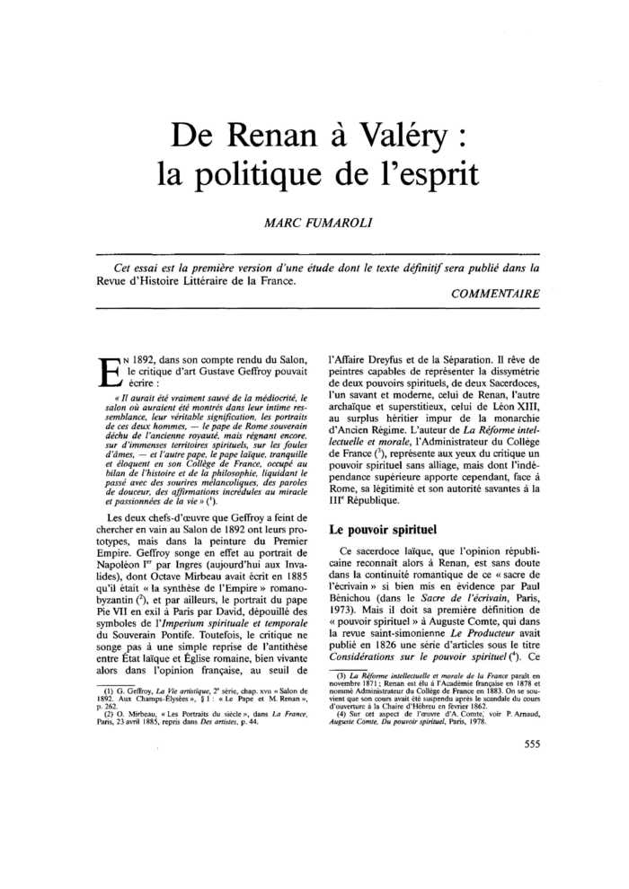 De Renan à Valéry : la politique de l’esprit
 – page 1