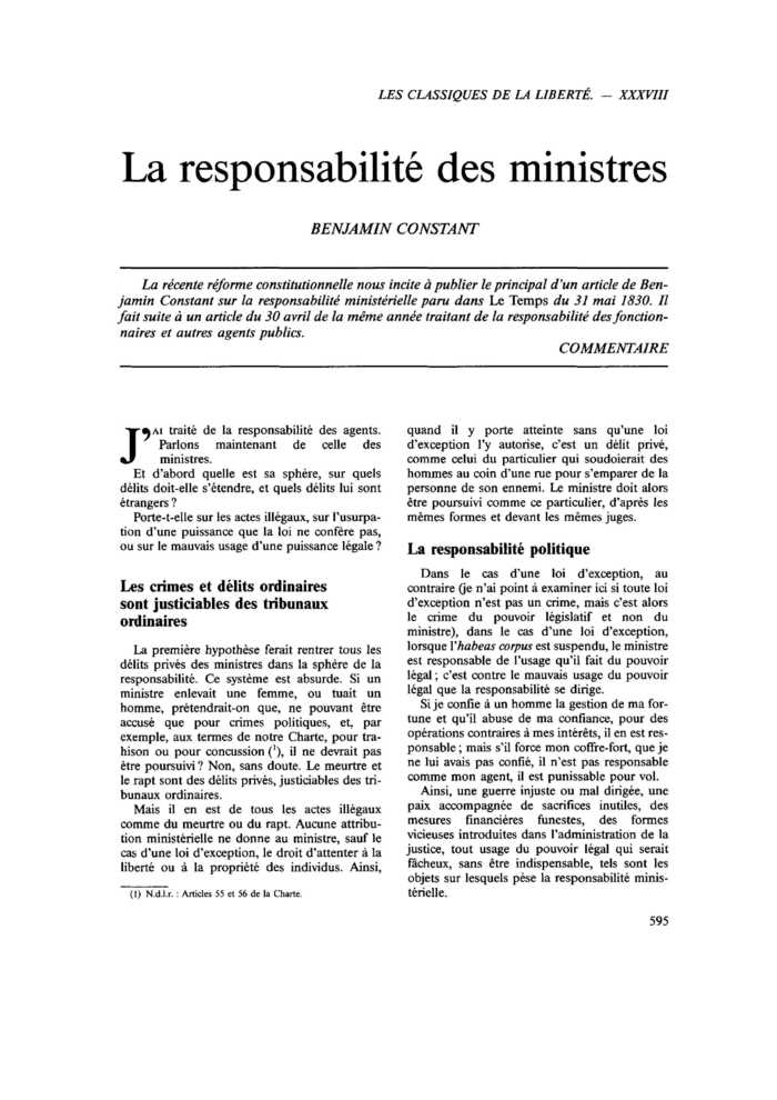 La responsabilité des ministres
 – page 1