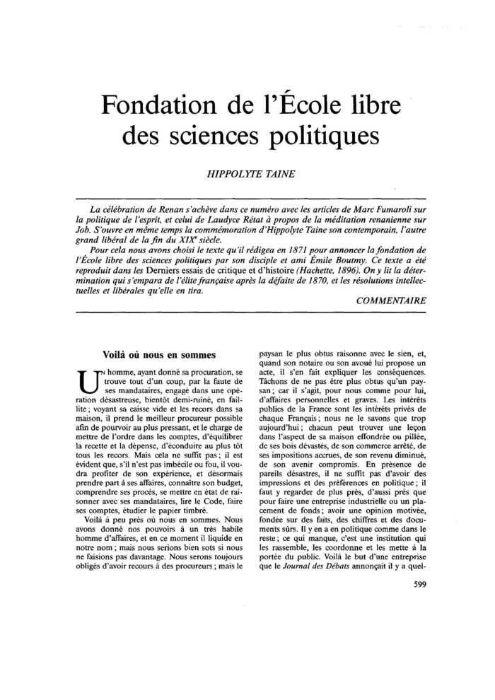 Fondation de l’École libre des sciences politiques
 – page 1
