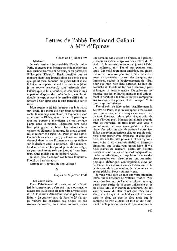 Lettres de l’abbé Ferdinand Galiani à Mme d’Épinay
 – page 1