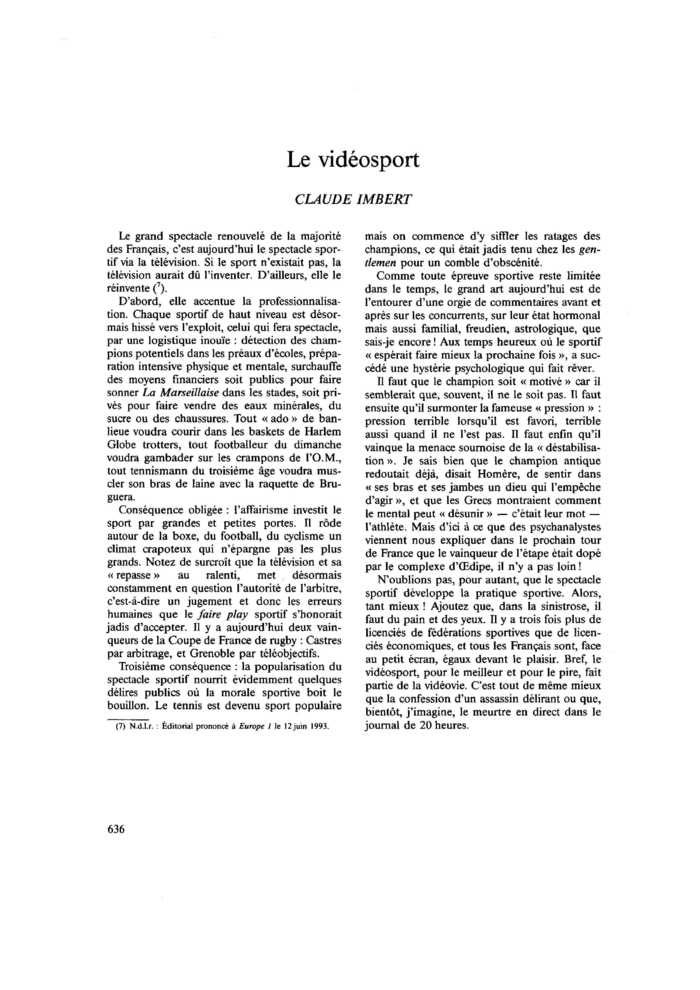 Le vidéosport
 – page 1