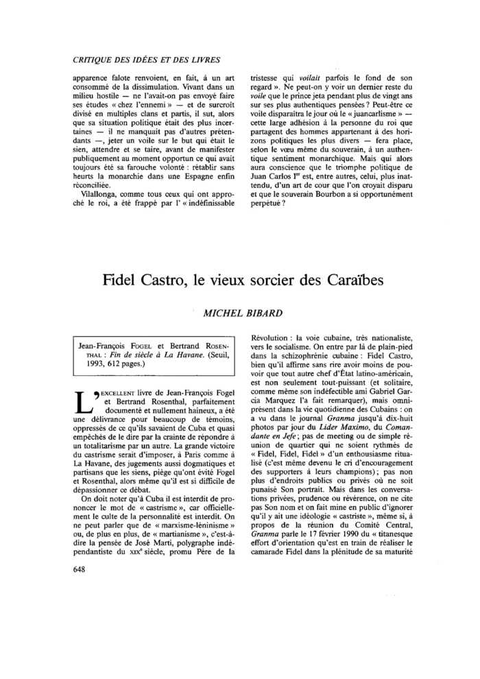 Fidel Castro, le vieux sorcier des Caraïbes
 – page 1