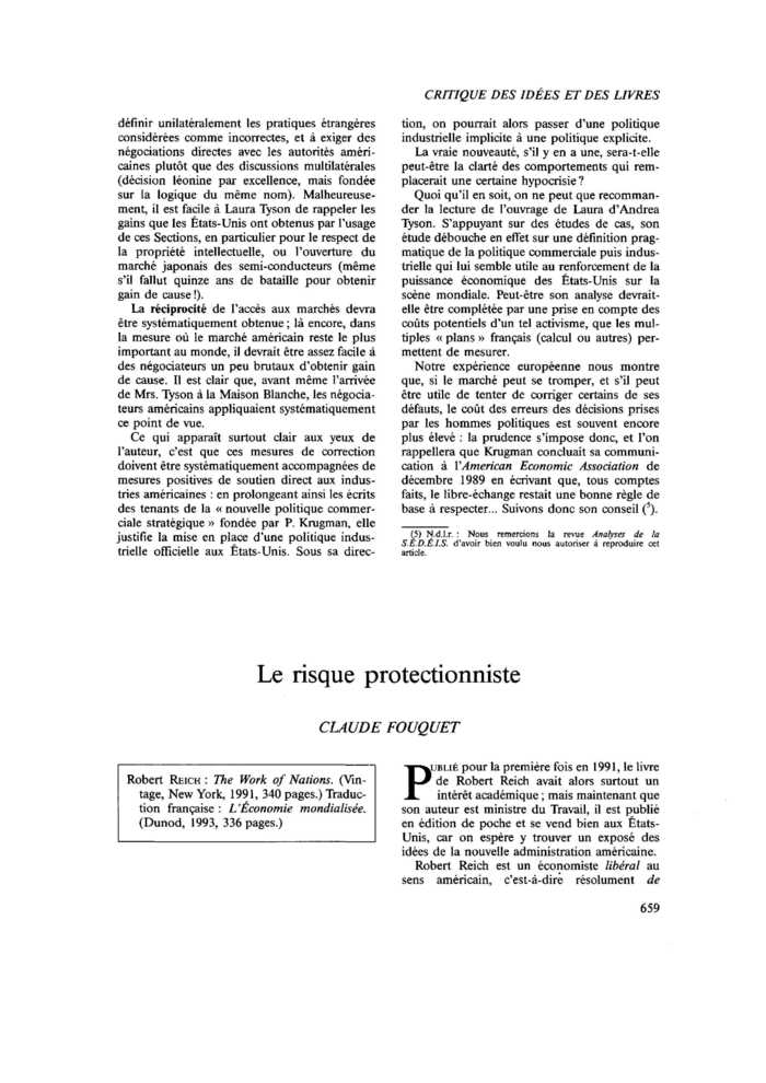 Le risque protectionniste
 – page 1